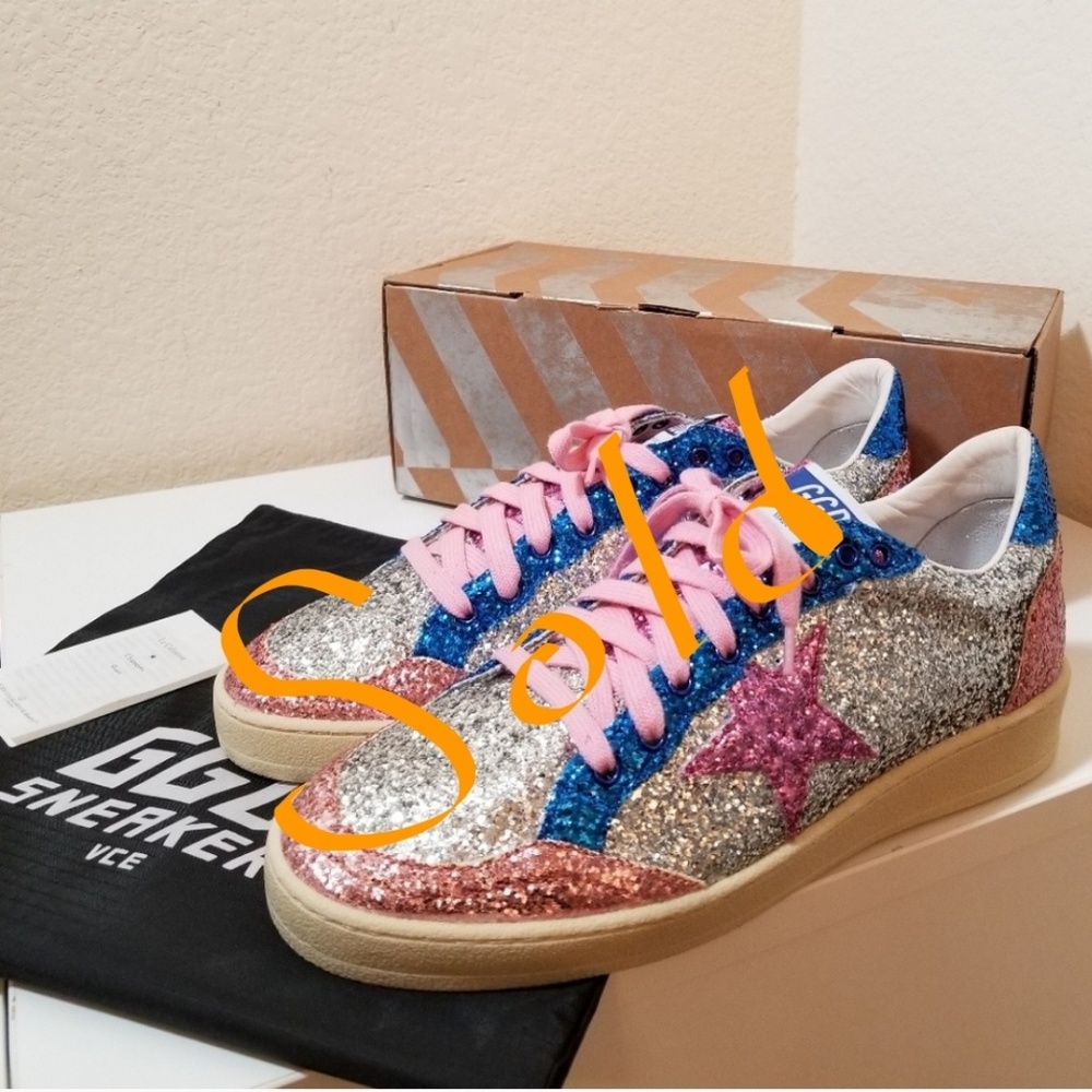Golden Goose Ball Star Glitter Sneakers Silver 9